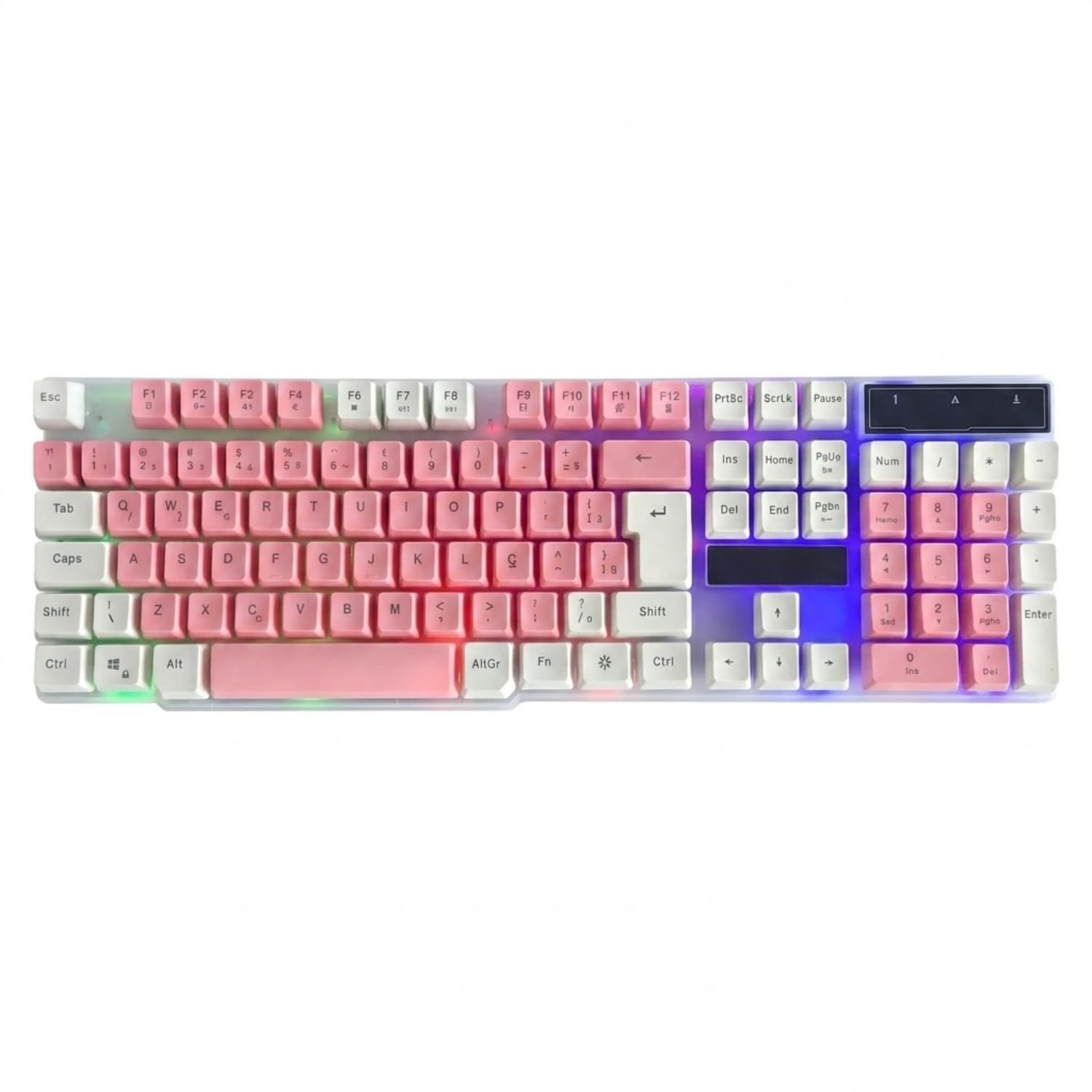 Teclado Gamer Mecanico Antighosting Profissional RGB Retroiluminado Fio (Rosa)