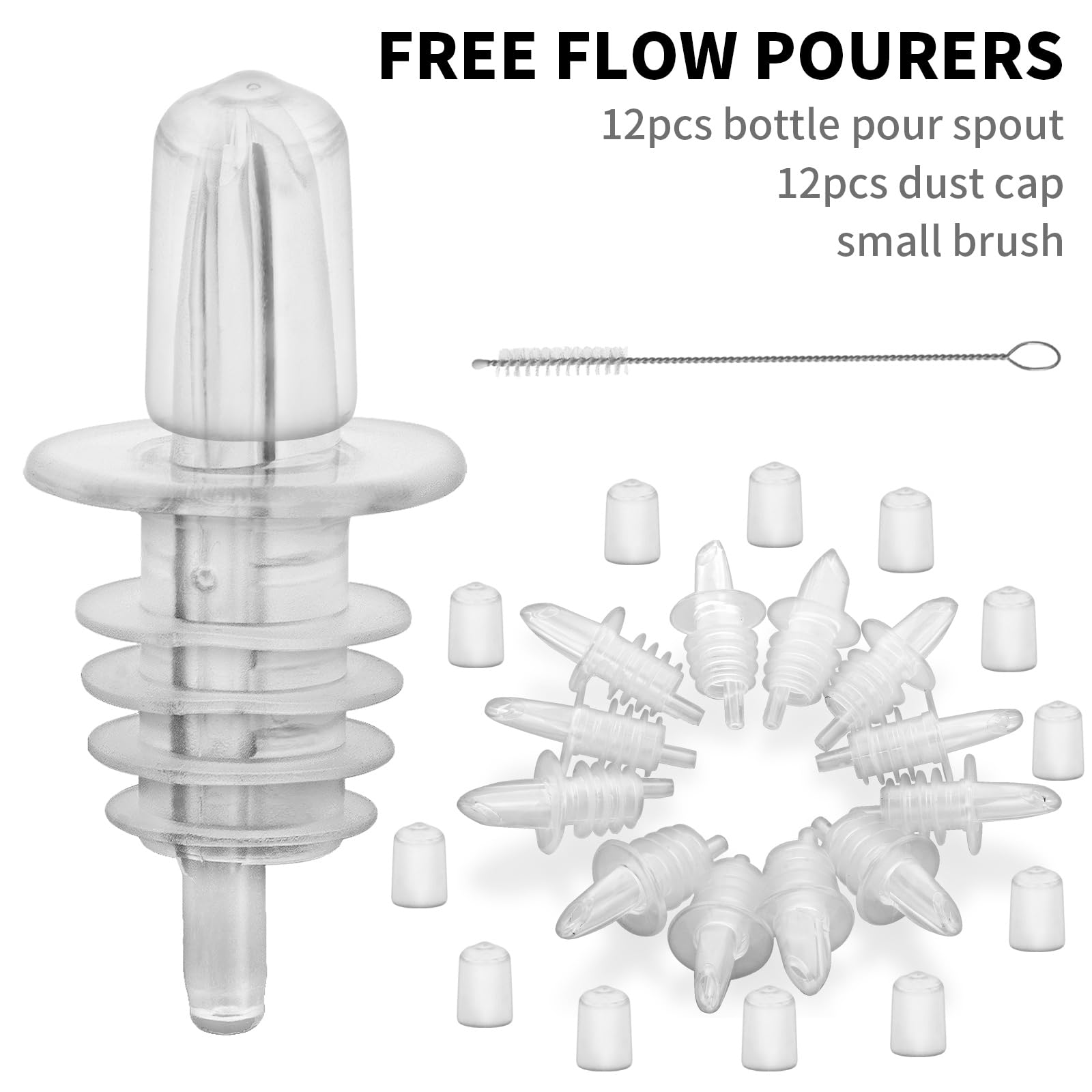 12 PCS Bottle Pourers And 12 PCS rubber pourers dust cap covers Syrup Pourer Pour Spouts Plastic Liquor Bottle Pourers with Rubber Pourers Dust Cap Covers Bottle Pourers (Clear)