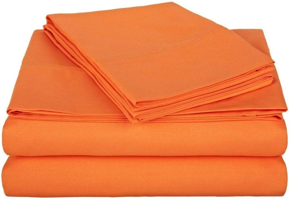 LaxLinen 500-Thread Count Bedding Sets 100% Egyptian Cotton 4PC Bed Sheet Set 21" Inch Extra Deep Pocket Twin Bed/Single Bed Size, Orange Solid