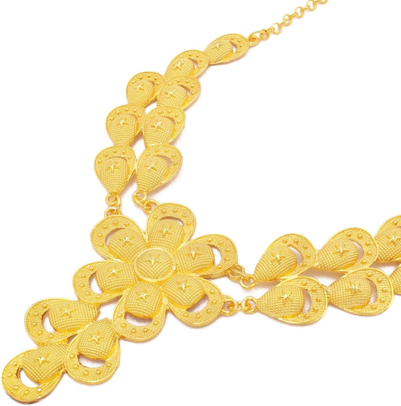 LOKILOKI Indian Jewellery Set Dubai African Bridal Gifts Wedding Ornament Sun Shape Jewelry Sets for Women 24k Gold Color Necklace Earrings Set
