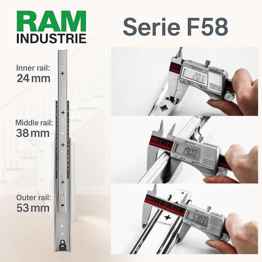Guide a Sfera, Portata 80 kg, Estrazione Totale (800 mm), Montaggio Laterale, Guida Sfilabile, 1 Coppia (2 guide)
