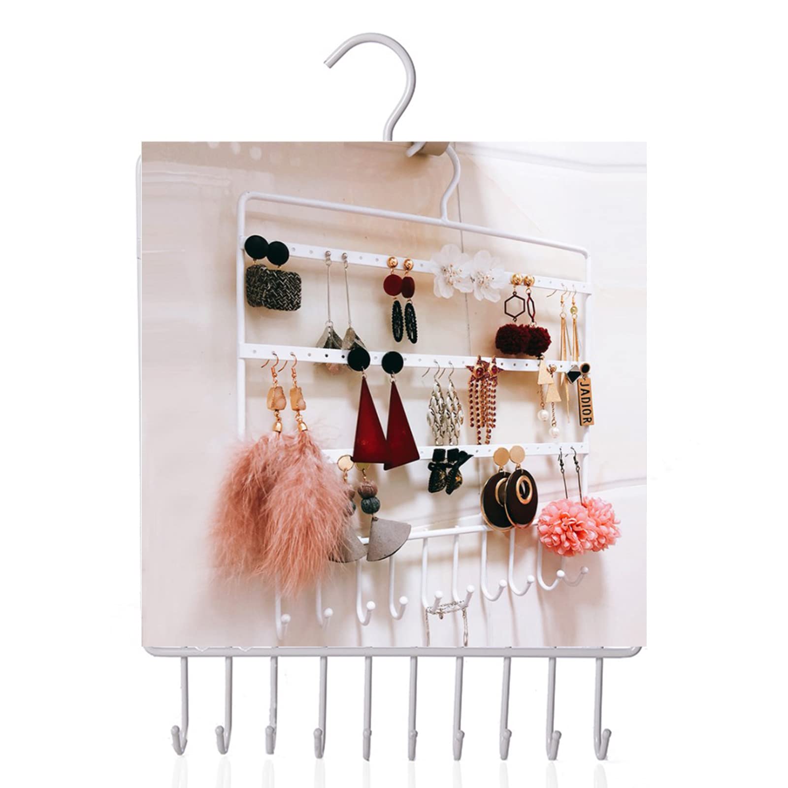 Wand Schmuckregal Aufhängen von Ohrringen, Eisen geschmiedet, mit 10 Haken, Schmuck Organizer zur Präsentation von Armbändern, Halsketten, Ringen, Wand und Tür Hänge Organizer, schwarz weißer