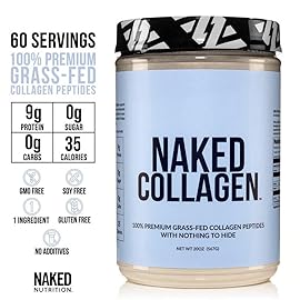 NAKED Collagen Peptides Protein Powder, 60 Servings, Pasture-Raised, Unflavored Grass-Fed Hydrolyzed Collagen Supplement, Paleo Friendly, Non-GMO, Keto, Gluten Free, 20oz