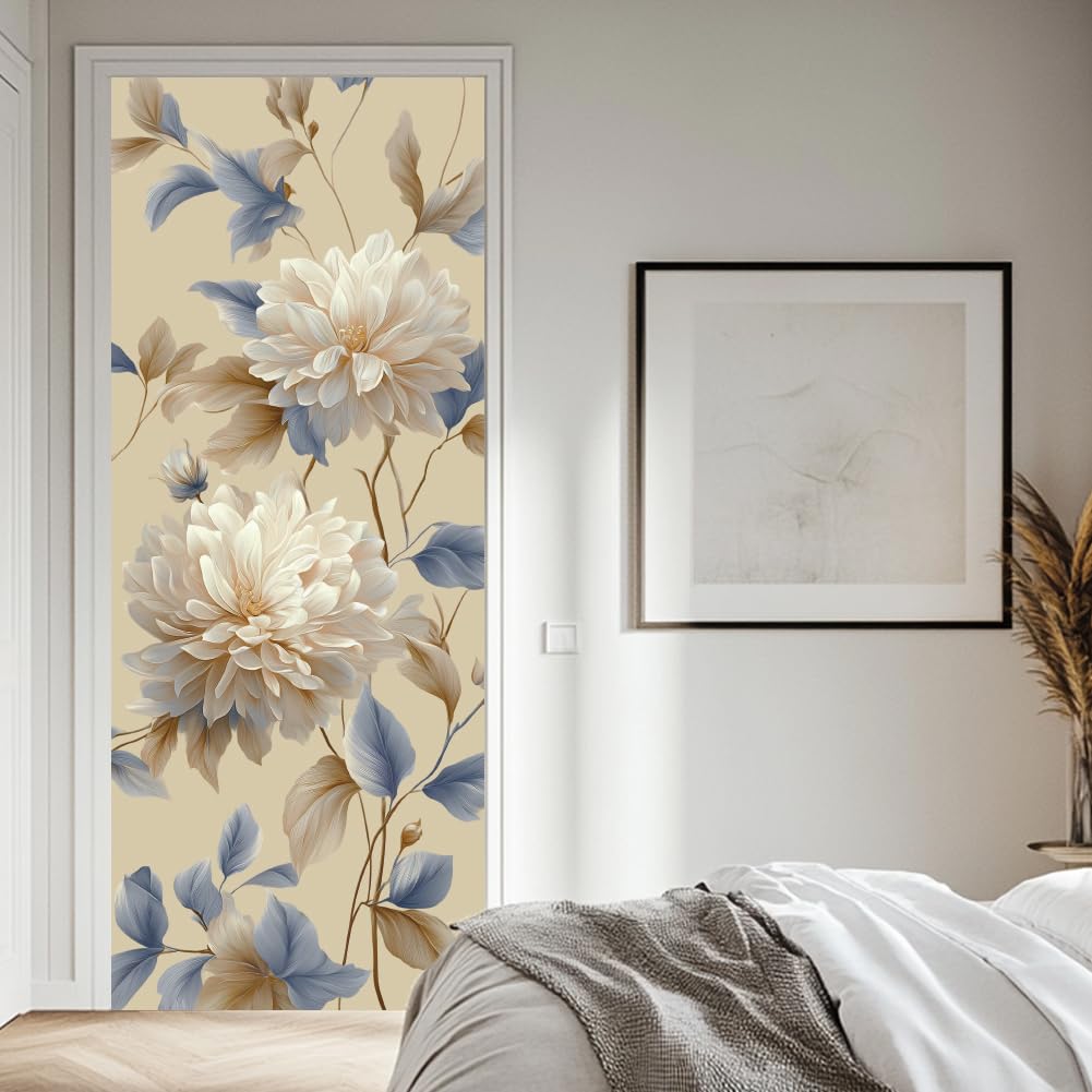 arricraft 2 adesivi per porta 31,5 "X78,7" 3D, moderni, neutri, bianchi, fiori, per porte, in PVC, per camera da letto, soggiorno, decorazione per la casa