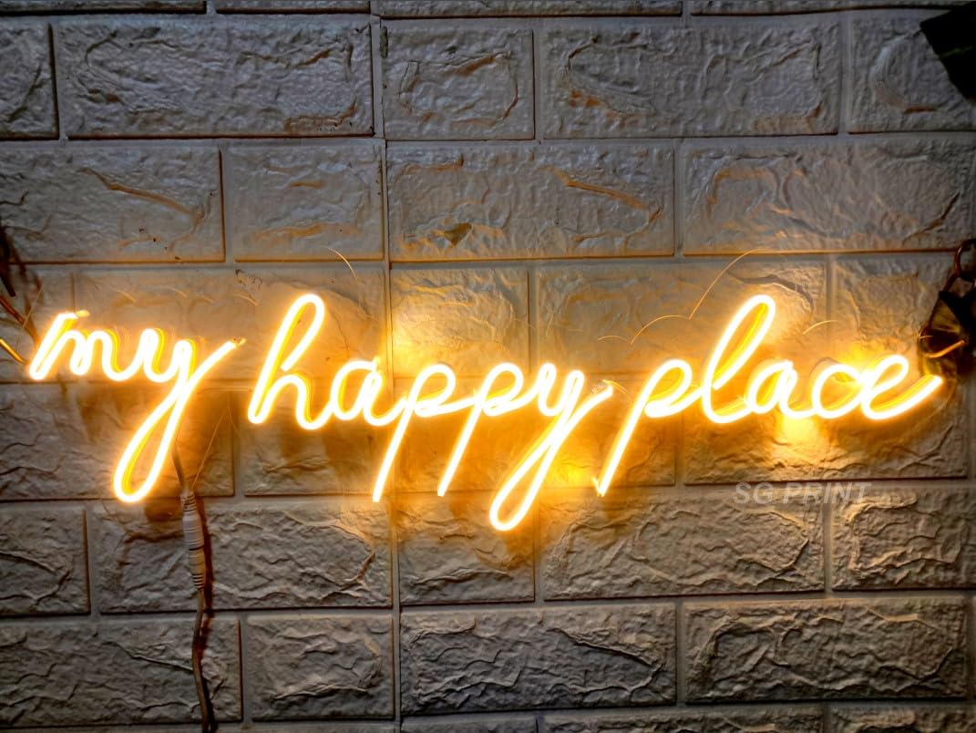 SG PRINT My Happy Place Neon Sign Board For Bedroom Home Living Room Decoration Cafe Bar Restaurant Birthday Gifts Warm White(24X8 INCH)-image-20