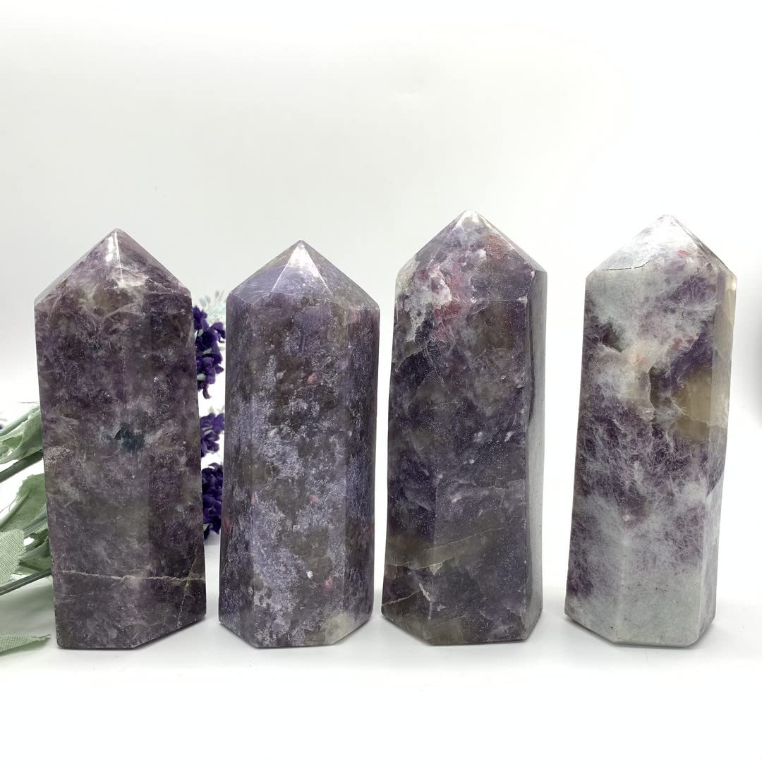 FFIME Specimen Healed Natural Purple Lepidoite Quartz Obelisk Crystal Wand Point Tower Polished Stones Specimen Crystals and Stones As a Gift