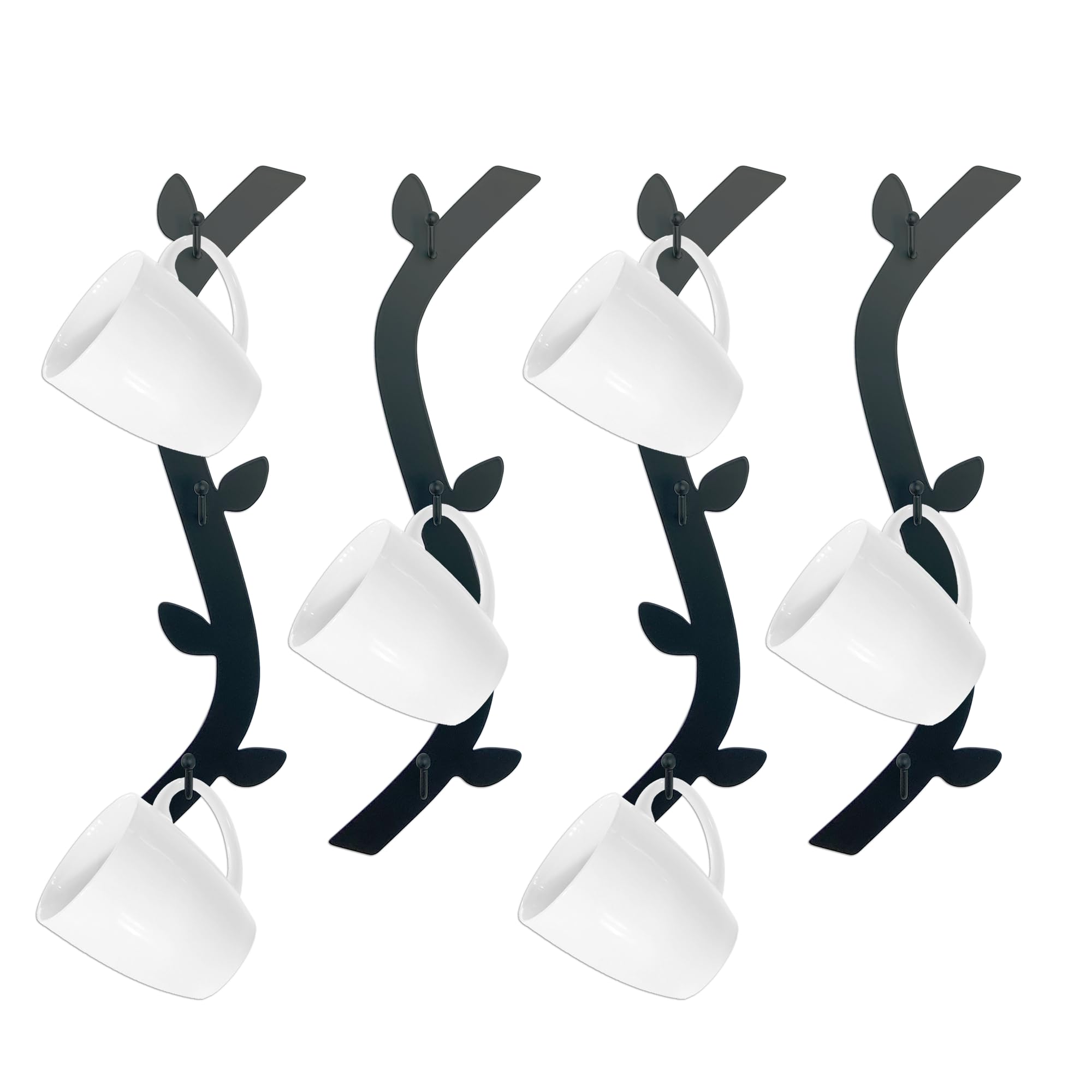 Ecqizer Coffee Mug Wall Rack - Metal Cup Holder Tree for Bar Decor - 4pcs Black Mounted Rack