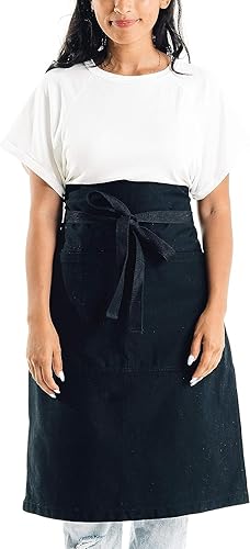 Miniatura 3 de Caldo Delantal bistro de algodón, longitud alta 23 x 27 con lazos de cintura de 40 pulgadas (negro)
