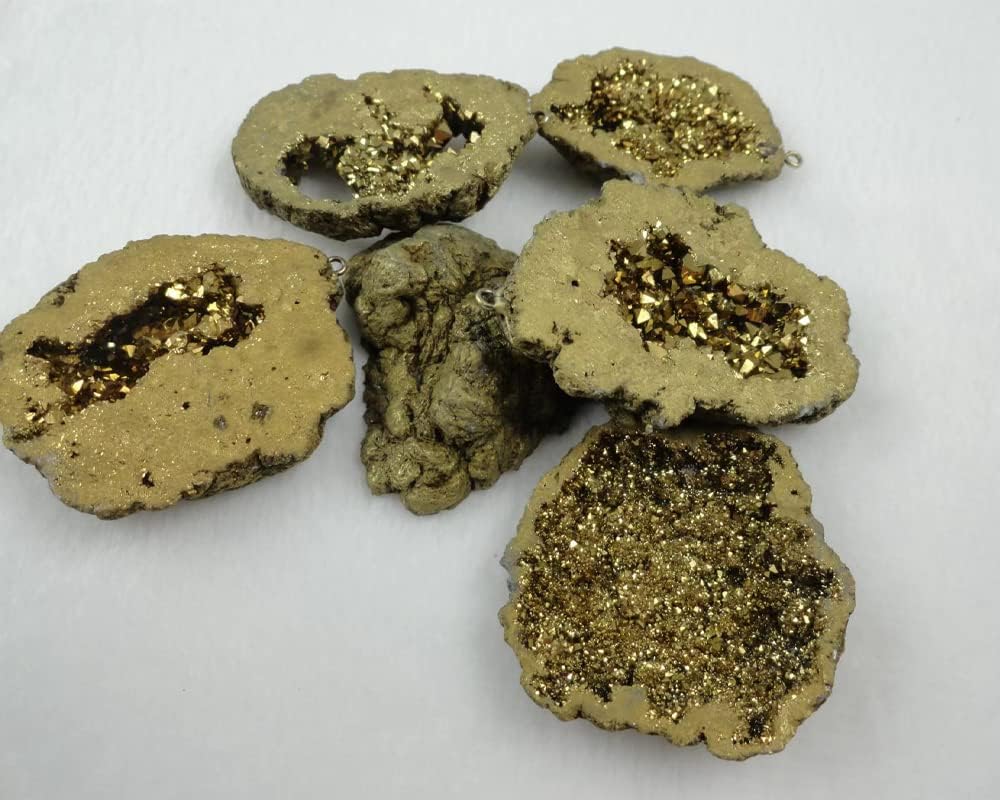 StoneStory Natural Rock Crystal Quartz Titanium Coated Yellow Reiki Healing Crystal Geode Druzy Mineral Specimen Home Office Decoration 1(One) Set 9 Pieces (Yellow Set)