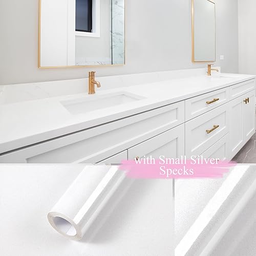 Miniatura 3 de TANONE Papel tapiz blanco de 35.4 x 197 pulgadas, película de vinilo con purpurina iridiscente extraíble autoadhesiva decorativa para encimeras,