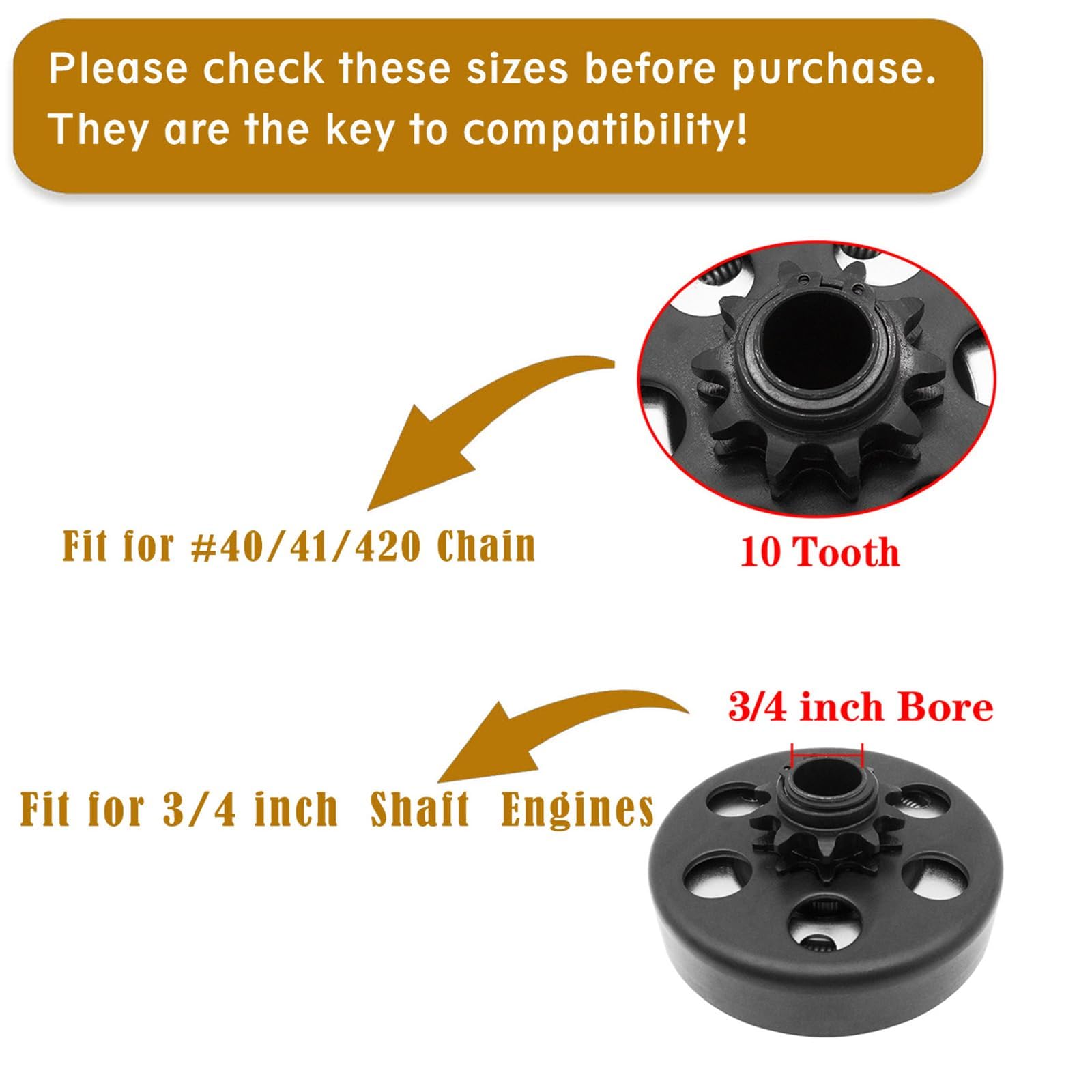 Embrague centrífugo, Go Kart embrague 3/4 orificio 10T con cadena #40 41 420 para mini bicicleta, Go Kart, predator 212, cortacésped y motor Honda GC GX 2-6.5HP GC160 GC190 GX120 GX140 GX160
