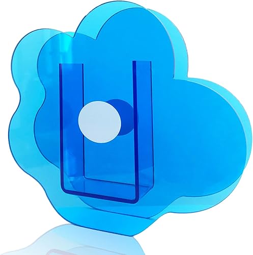 BLOFLO - Jarrón acrílico transparente azul, floreros acrílicos en forma de nube azul Klein, elegante y moderno soporte para ramo pequeño, decoración