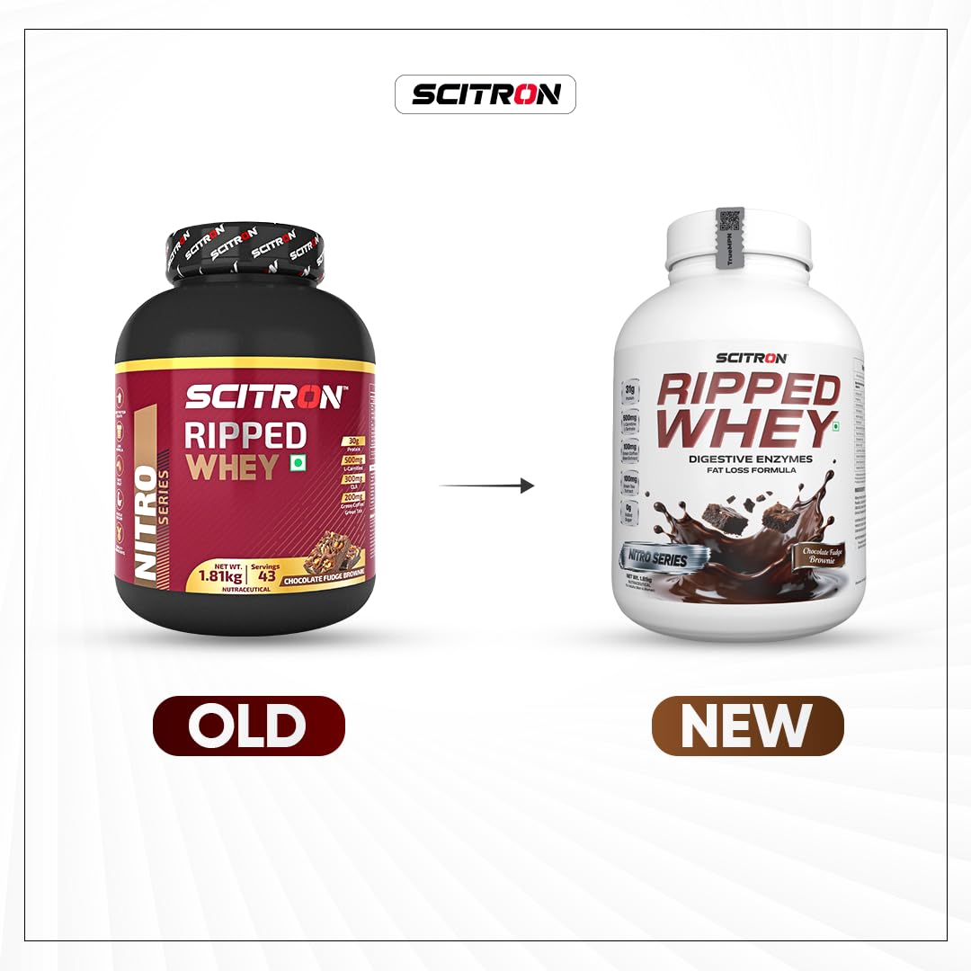 Scitron Ripped Whey Protein Powder 1.81 Kg- Chocolate Fudge Brownie| (30g Protein, 500mg L-Carnitine, 300mg CLA) | For Weight Loss & Post Workout Recovery — Amazon image 2