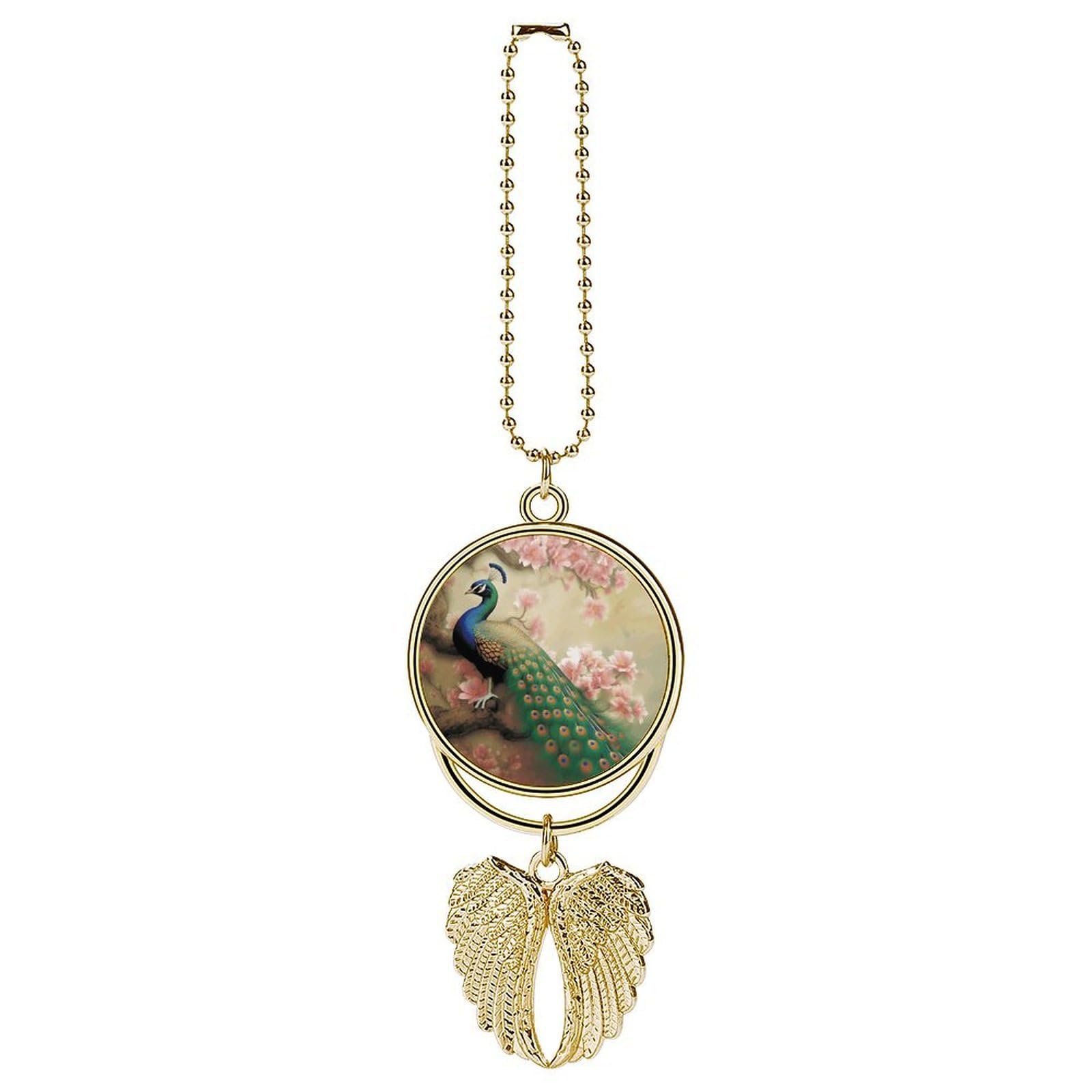 Car Charm Zinc Alloy Rearview Mirror Hanging Ornament Premium Metal Oriental Peacock on Flower Tree Car Pendant for Auto Interior Decor Accessories,Unique Gift for Adult,Golden-Style