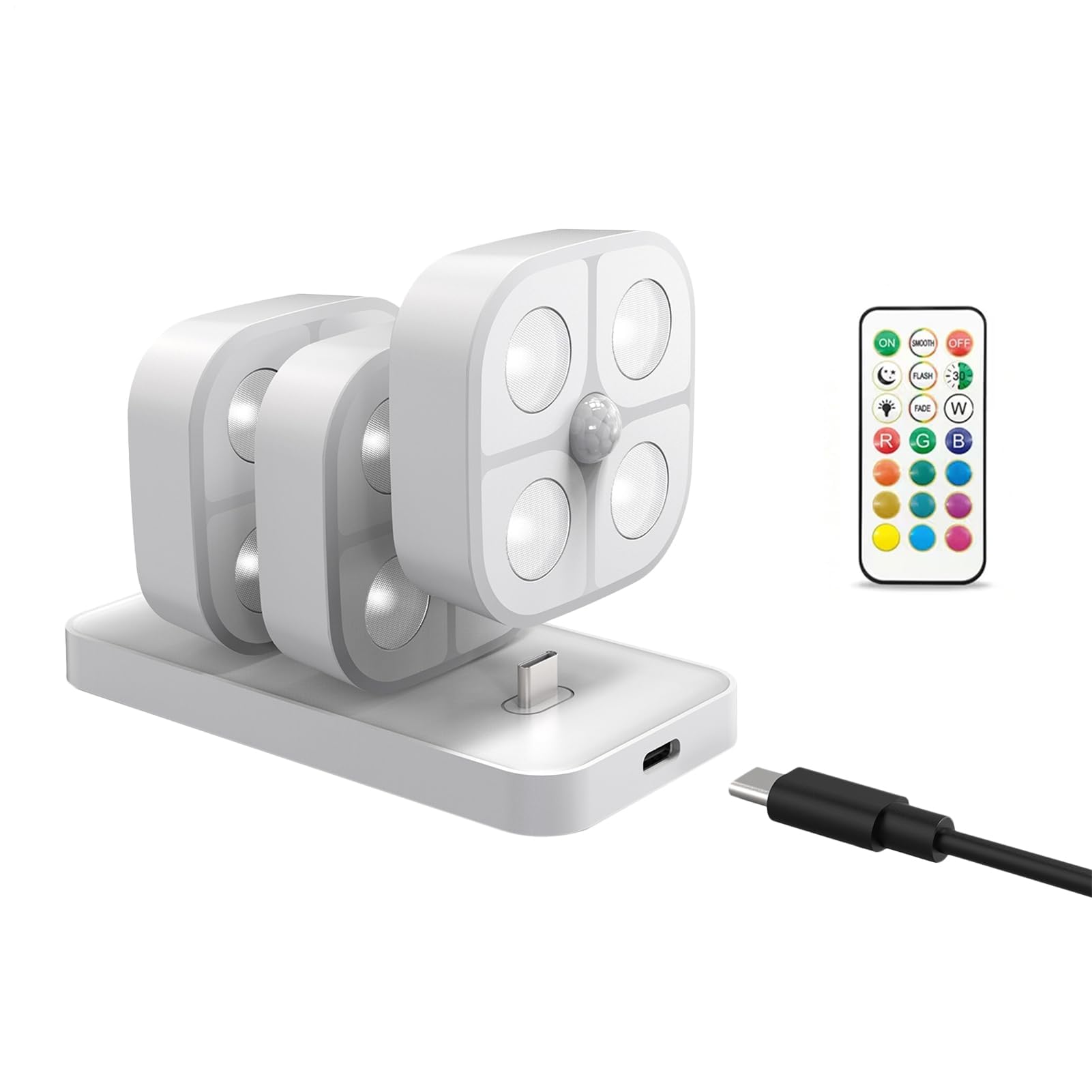 Luces de disco recargables con sensor de movimiento con estación de carga, iluminación magnética debajo del gabinete para dormitorio, sala de estar, pasillo, entrada, armario y armario