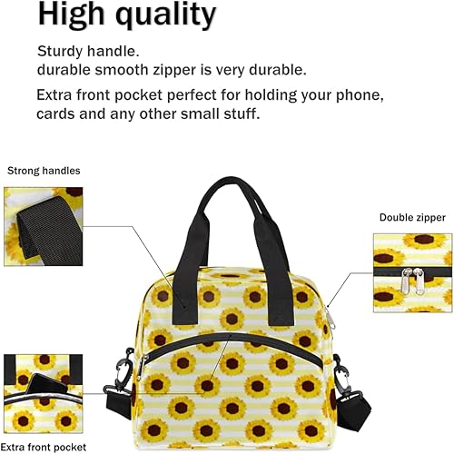 Miniatura 5 de Bolsa de almuerzo aislada para mujeres y hombres, diseño de girasol, a prueba de fugas, bolsa grande reutilizable para adultos con correa ajustable
