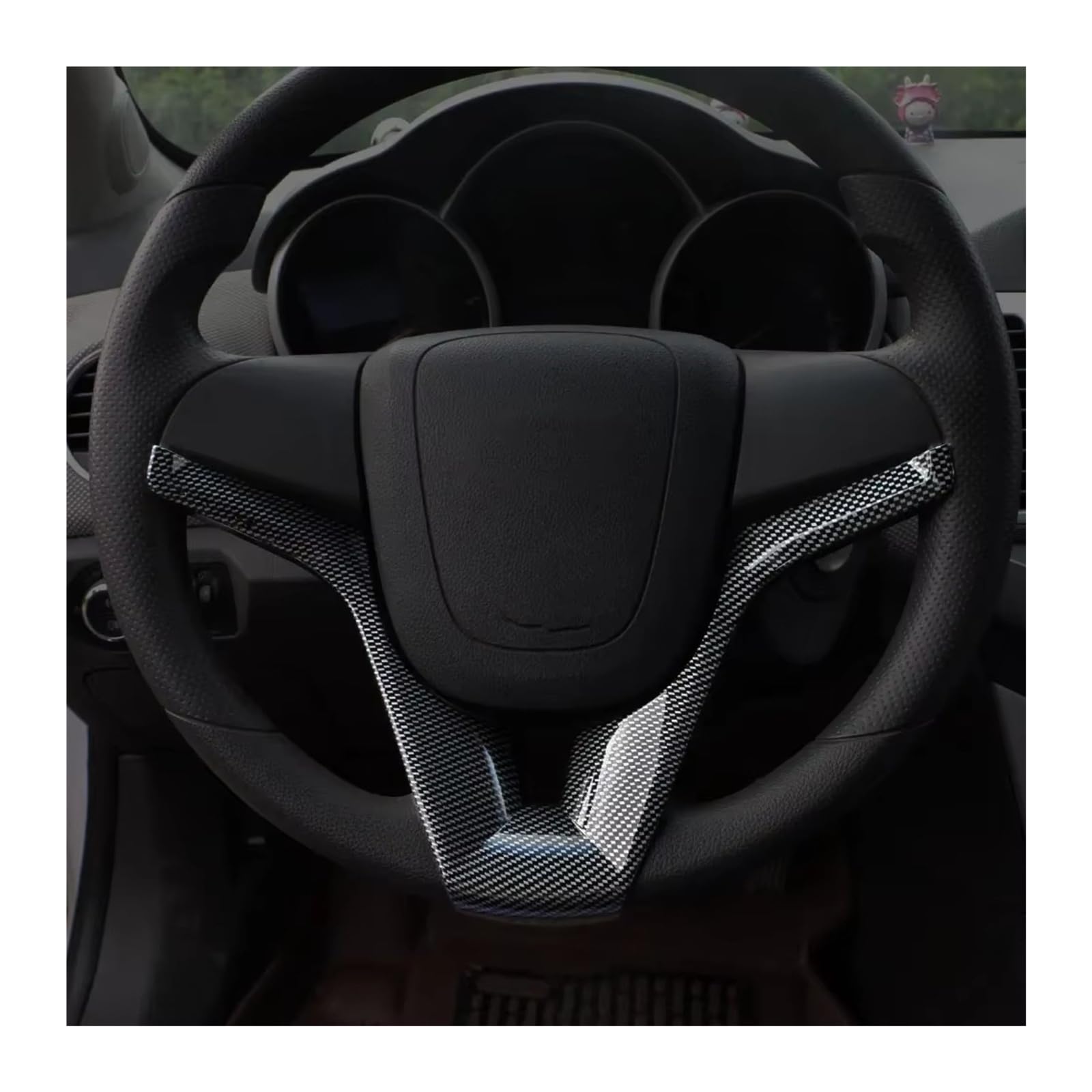 Car Trim Sticker for Chevrolet for Classic for Cruze Sedan Hatchback 2009-2014 Car Steering Wheel Trim Cover Chrome Sticker Accessories(Carbon Fiber Black)