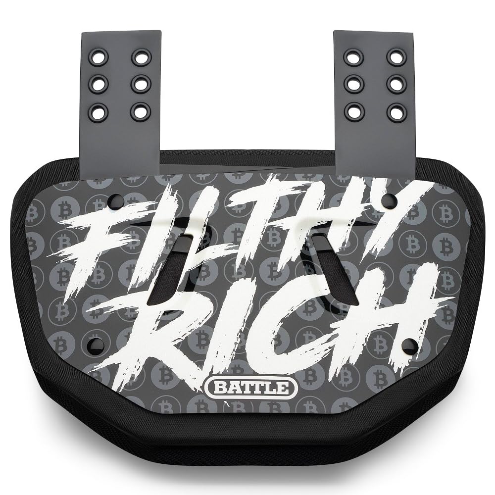 Battle Sports Novelty Football Back Plate – Hard Shell Lower Back Protector with Contoured Foam for High-Impact Protection - Adult, Filthy Rich, Black