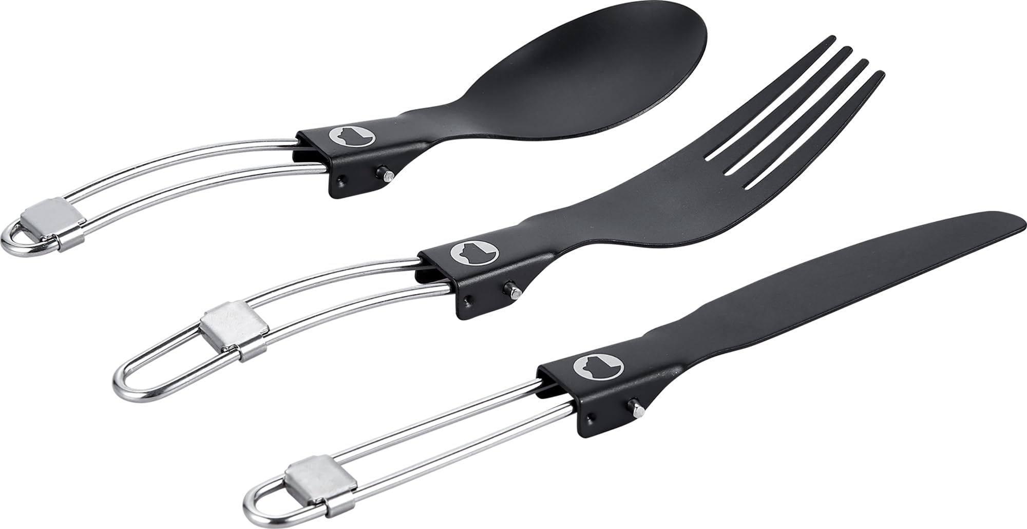 Explorer Bear Black Titanium Foldable Camping Utensil Set, 3 Pieces
