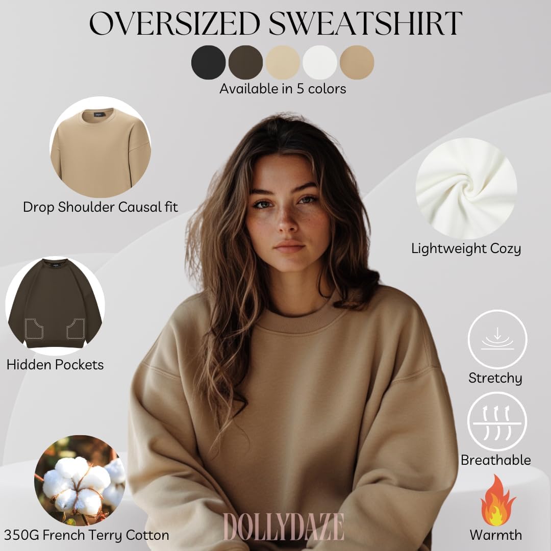 Womens Oversized Crewneck Sweatshirt Fleece Long Sleeve Hoodies Pullover - Image 2