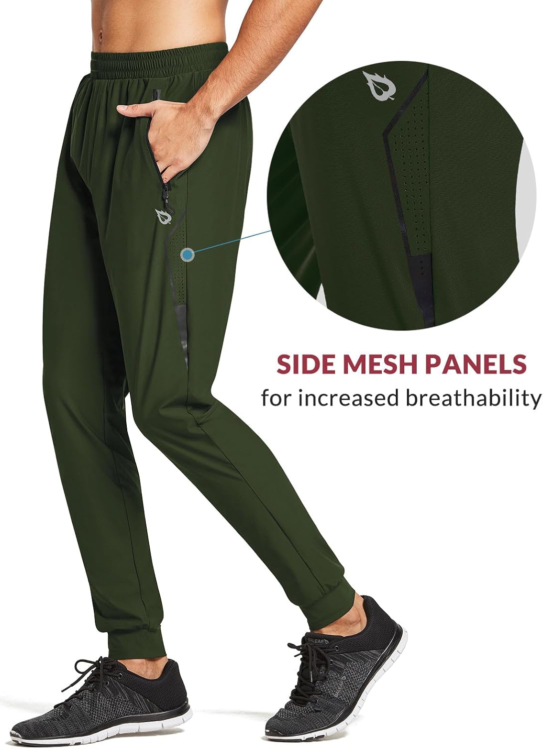 baleaf Men's Joggers Pants Athletic Workout Track Running Gym Lightweight Quick Dry Tapered Jogger Zipper Pockets - Image 3