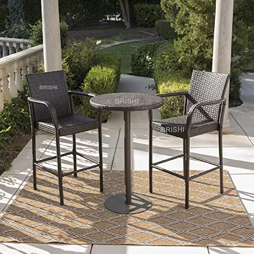 Image of BRISHI Outdoor Bar Set Garden Patio Bar Set 2 Chairs and 1 Table Set Balcony Bar Table with Stool Set (Brown)