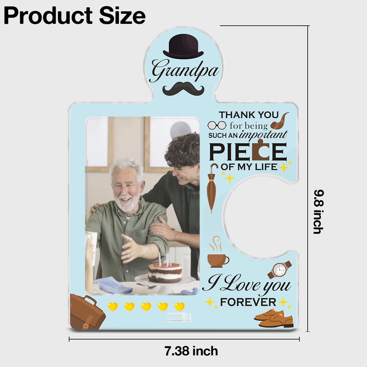 Grandpa Gifts from Grandkids 4x6 Picture Frame, Grandfather Puzzle Photo Frame Appreciation Gifts for Grandpa Birthday Christmas Thanksgiving - Image 2