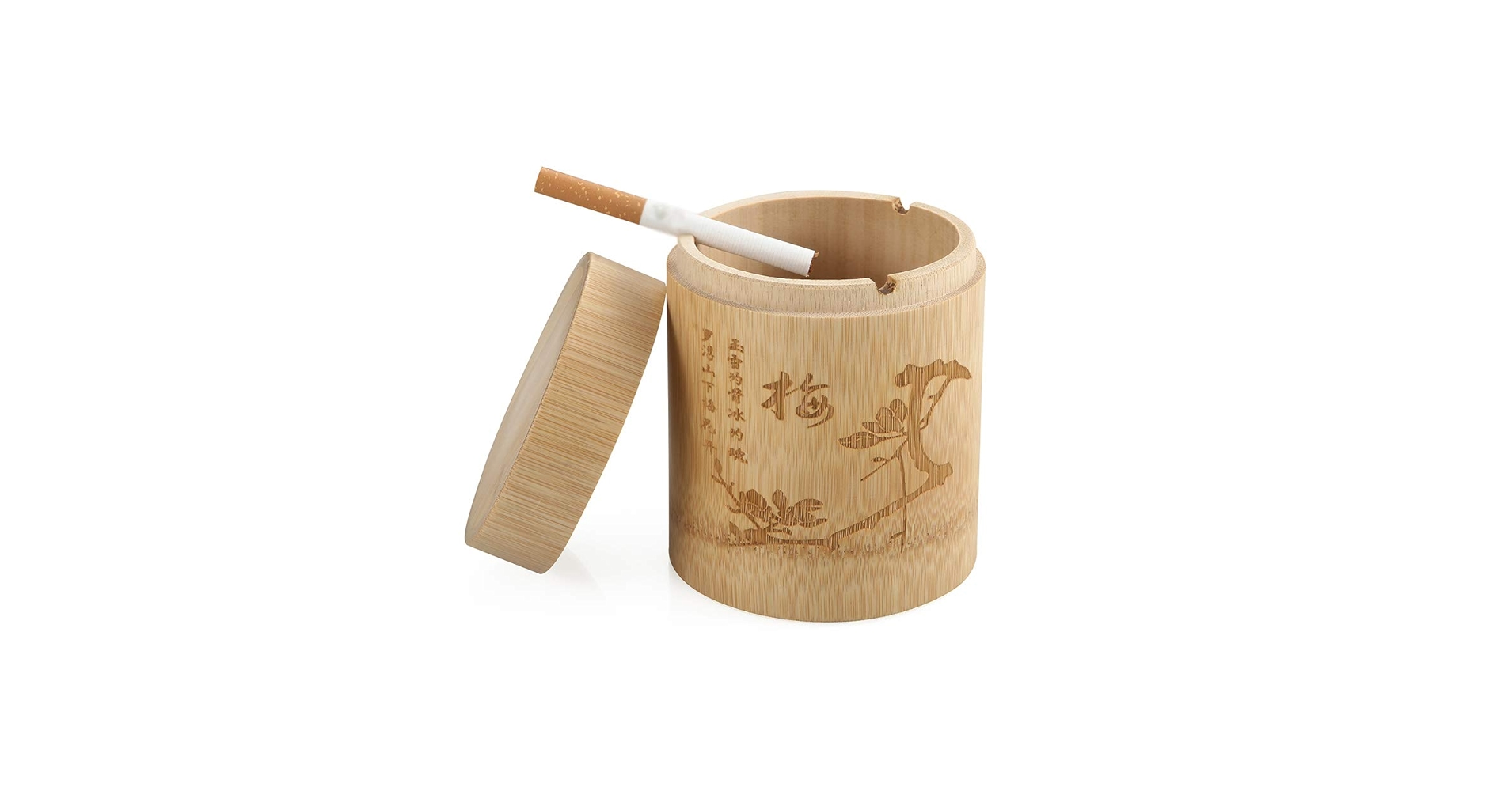 Amazon.co.jp: タバコ用竹灰皿、中国式装飾防風灰皿、蓋付き