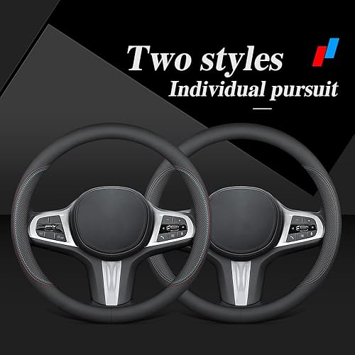 Miniatura 4 de YOUDAXIN Funda de cuero de napa para volante de automóvil, cómoda y antideslizante, universal de 15 pulgadas (negro)