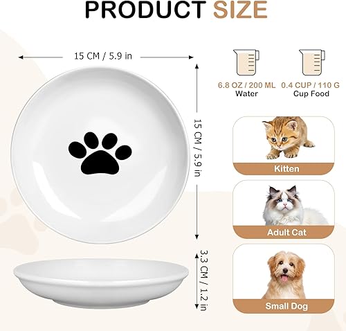 Miniatura 7 de TRUVIC Paquete de 4 cuencos de cerámica para gatos, platos de cerámica de 5.9 pulgadas para gatos de interior y perros pequeños, cuencos antifatiga