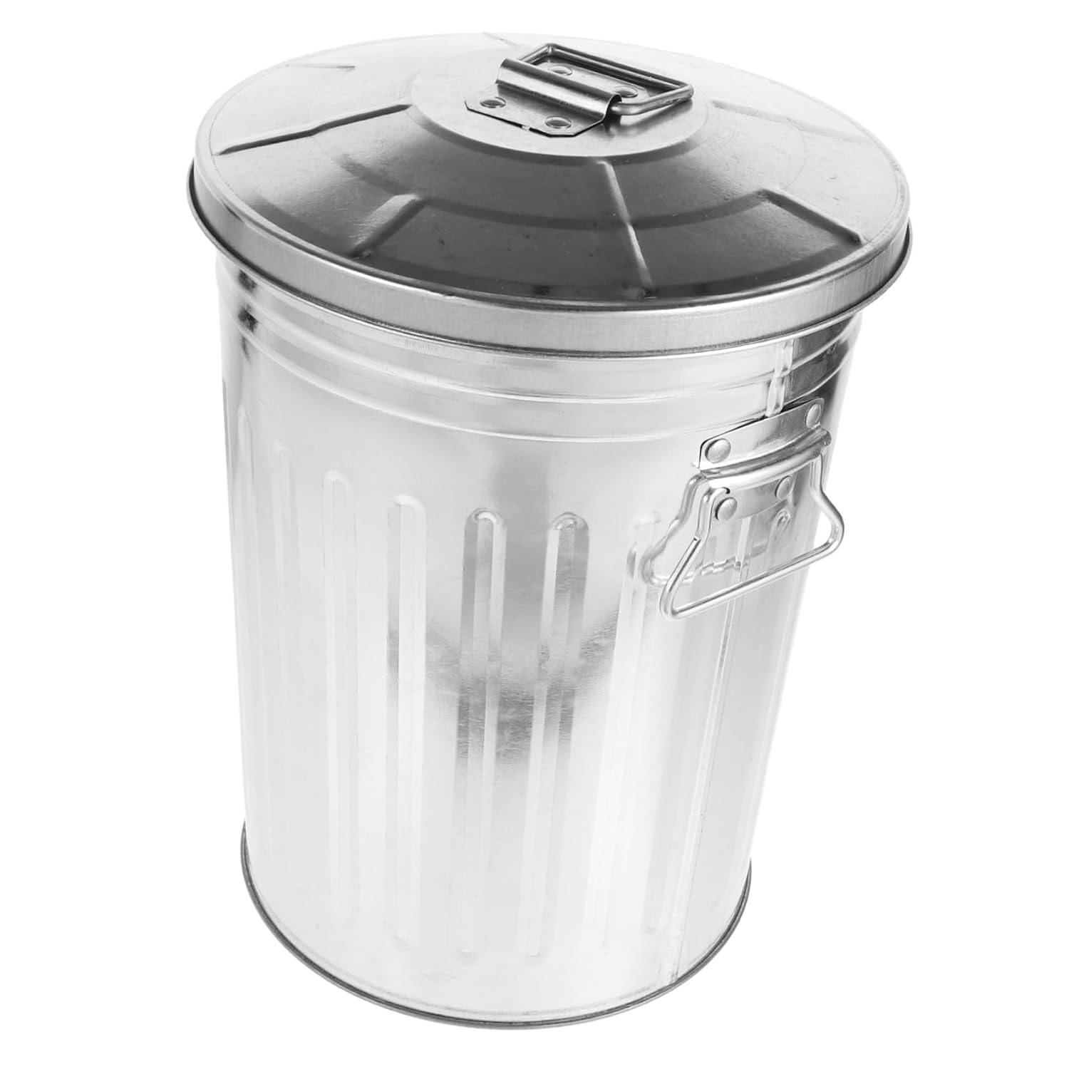 Round Metal Trash Can with Lid Outdoor Wastebasket Corrosion Resistant Garbage Bin for Home Kitchen Office Table Use