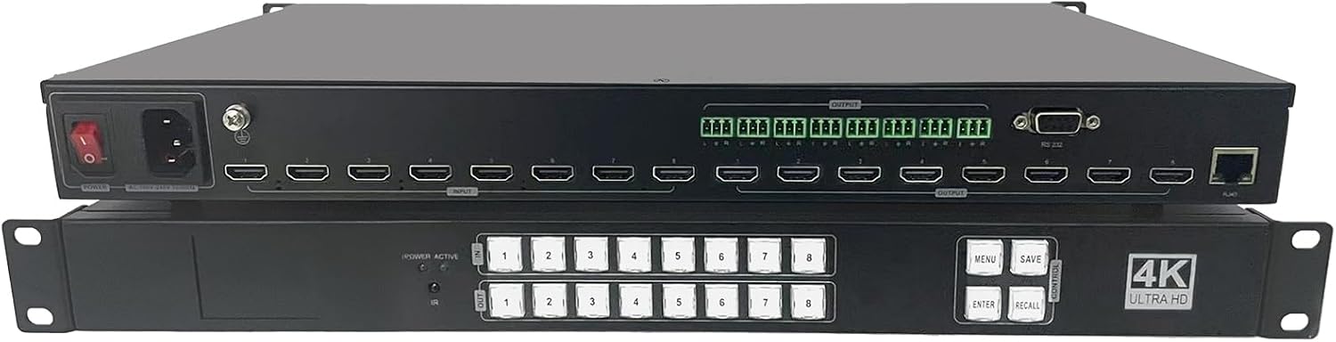 ICUIXIAN 4K60Hz 8x8 Seamless HDMI Matrix Switch Video Wall Controller 4x2 Support HDMI2.0/HDCP 2.2, 4K60Hz 4:4:4, 18Gbps, EDID, LAN, Web GUI, PIP Multiviewer HDMI Video Matrix 4K60Hz Input and Output