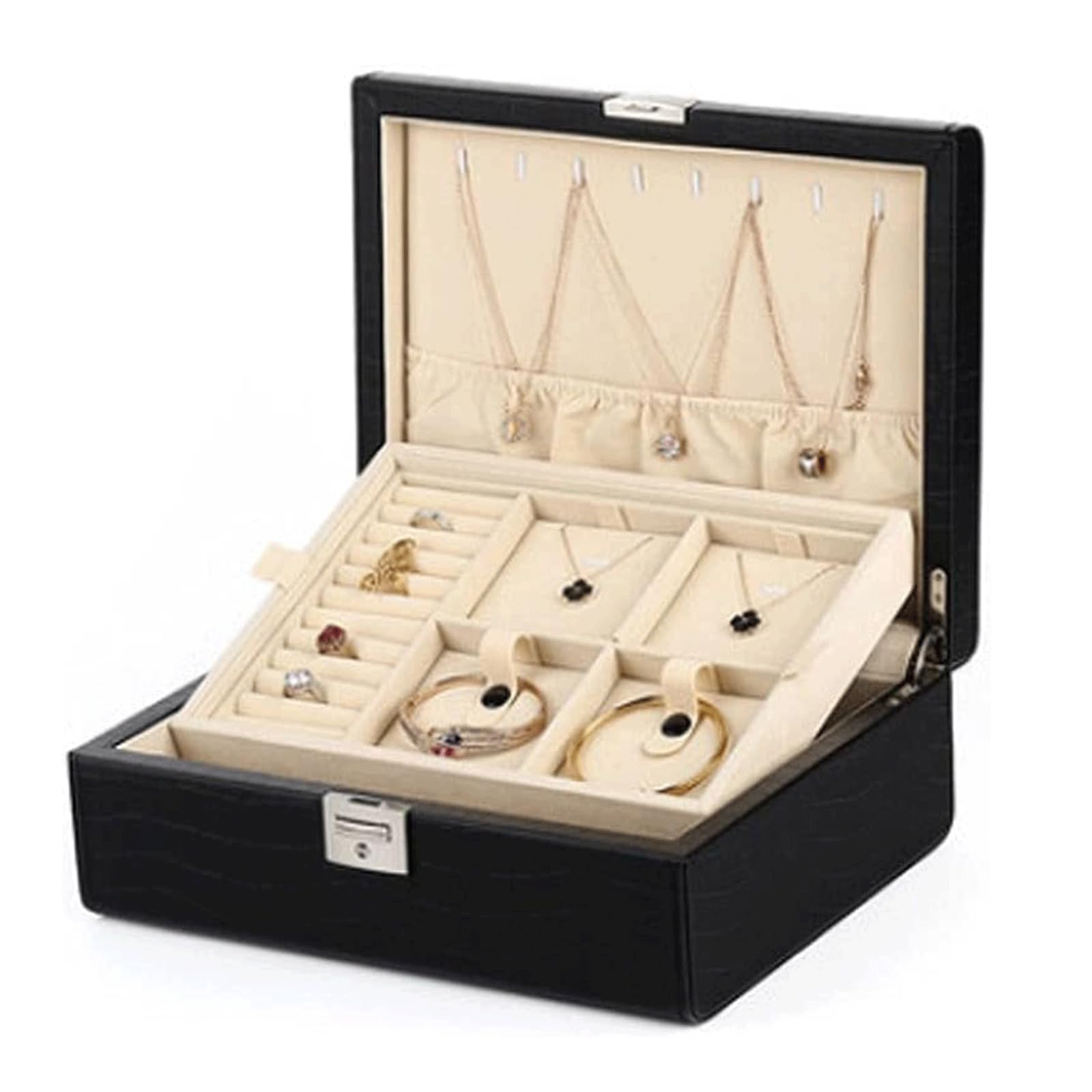 Double Layer PU Leather Jewellery Organiser Portable Small Jewellery Box for Women and Girls Pink