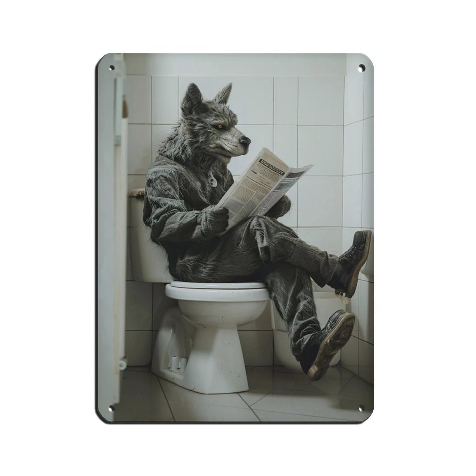 Werewolf Sitting on The Toilet Reading A Newspaper (5) Retro Poster Metal Tin Sign Chic Art Retro Iron Painting Bar People Cave Cafe Family Garage Poster Wall Decoration 12x16inch(30x40cm)