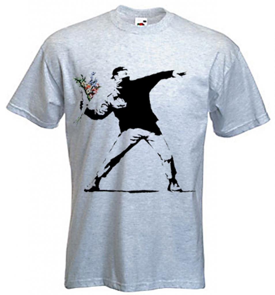 Tribal T-Shirts Banksy T-Shirt - Flower Thrower - Light Grey - XXL