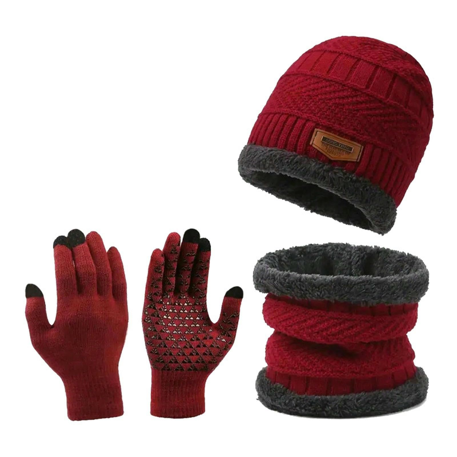 Gorro bufanda guantes de lana rojos para protegerse del frío invernal en paseos y viajes