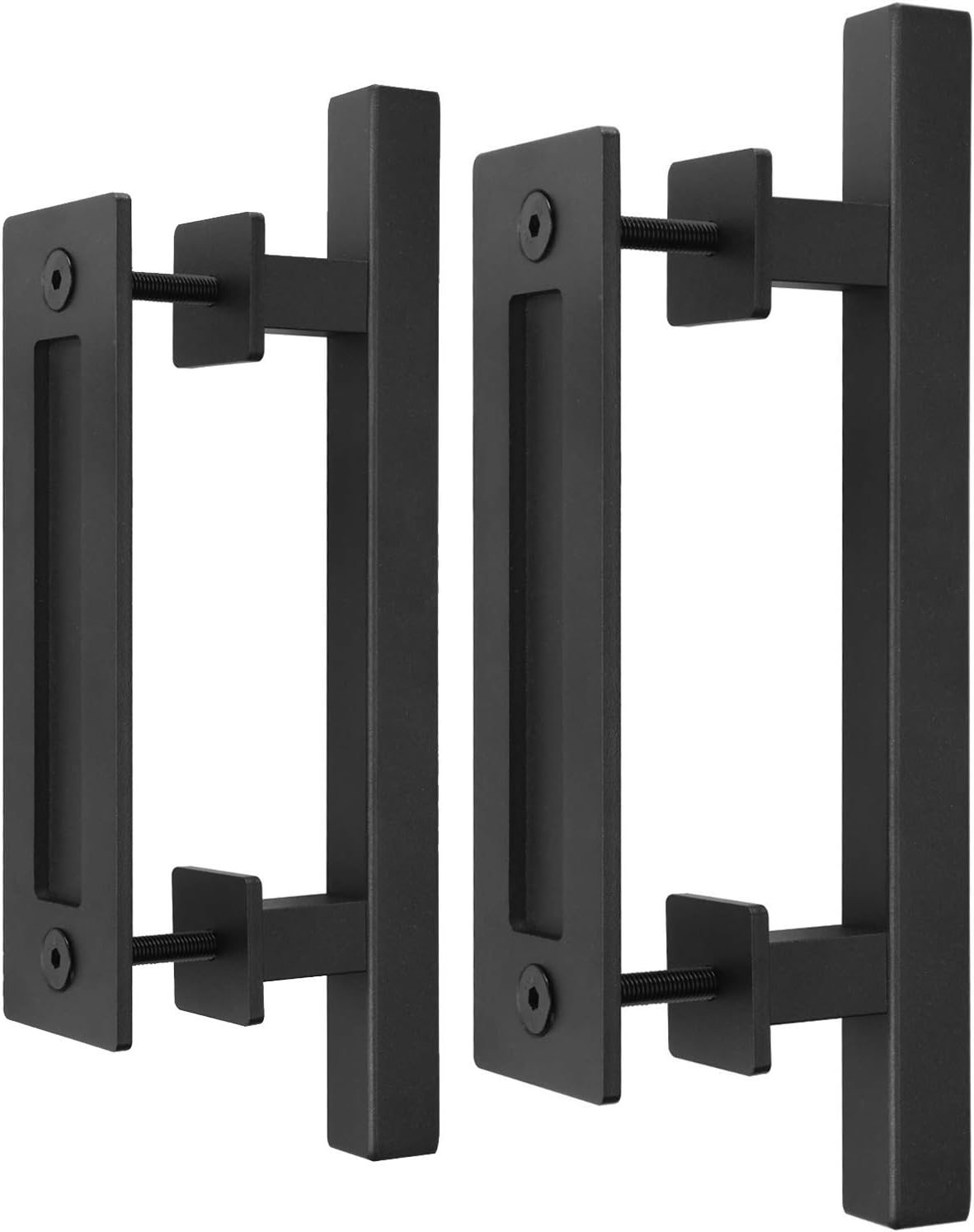 EaseLife 2 Pack 12" Sliding Barn Door Handles and Pulls Hardware, Rustic Double Sided, Heavy Duty, Matte Black Powder Coated, Easy Install, Square