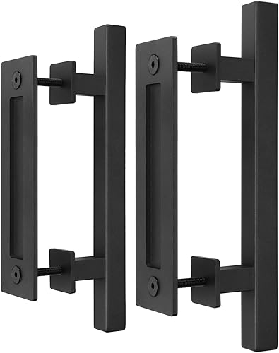 EaseLife Paquete de 2 manijas y tiradores de puerta corrediza de granero de 12 pulgadas, rústicos de doble cara, resistentes, con recubrimiento en