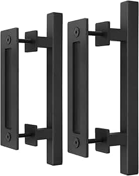 EaseLife 2 Pack 12" Sliding Barn Door Handles and Pulls Hardware,Rustic Double Sided,Heavy Duty,Matte Black Powder Coated,Easy Install,Square