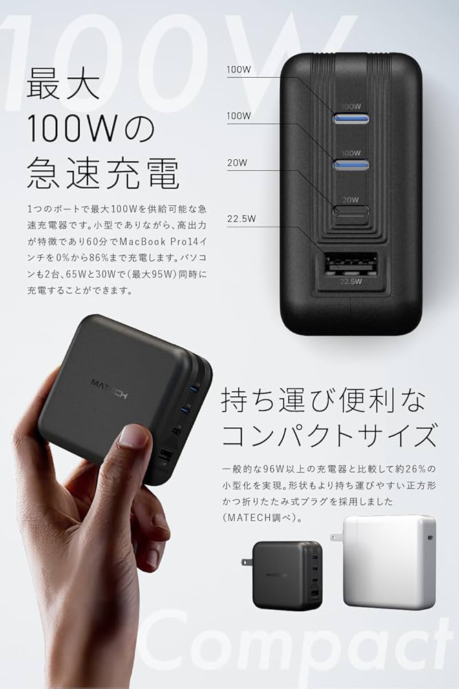 Amazon | MATECH(マテック)® 充電器 100W Type-C 急速 USB PD
