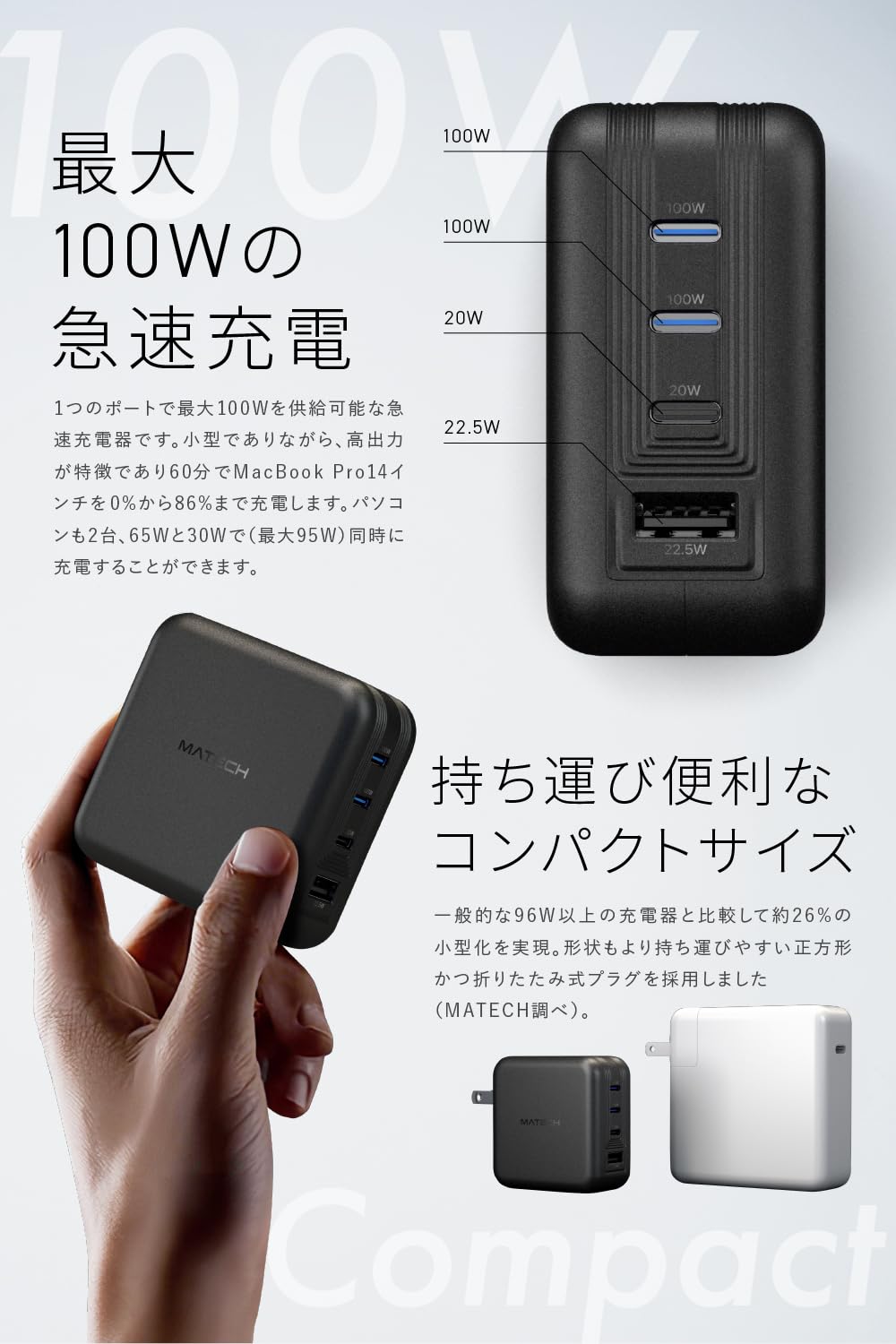 【肩甲骨】MATECH 充電器 Amazon | MATECH 充電器 100W USB-C 急速充電 GaN III採用 Type-C