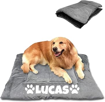Personalised Dog Bed - Washable Dog Crate Mattress for Small, Medium & Large Dogs & Indoor Cats - Grey