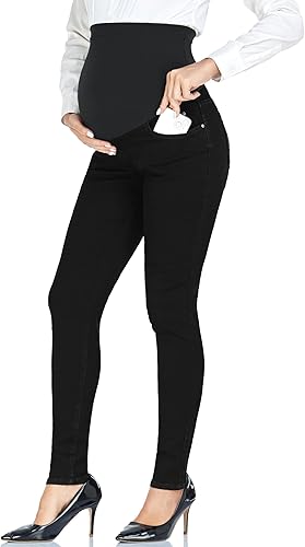PACBREEZE Jeans de maternidad para mujer, sobre el vientre, ajustados, elásticos, de cintura alta, pantalones ajustados con bolsillos