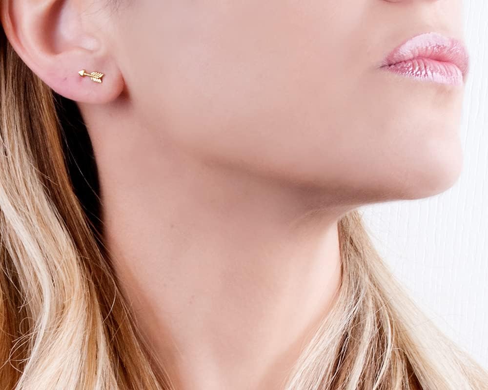 Gold Arrow Stud Earrings - Designer Handmade Everyday Tiny Earrings - Image 2