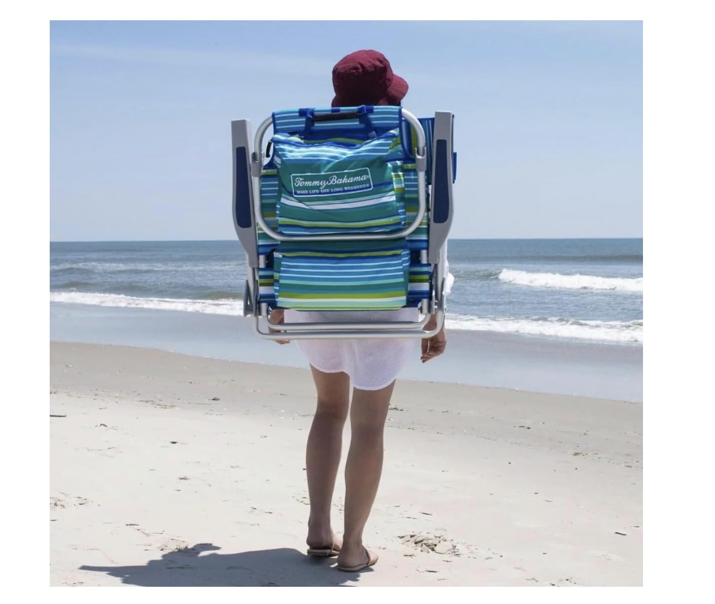 Tommy Bahama Lot de 2 chaises de Plage à 5 Positions, Pochette Cargo Isotherme à Fermeture éclair, Porte-gobelets et téléphone Portable, Barre de Serviette, Oreiller pour Plus de Confort, capacité de