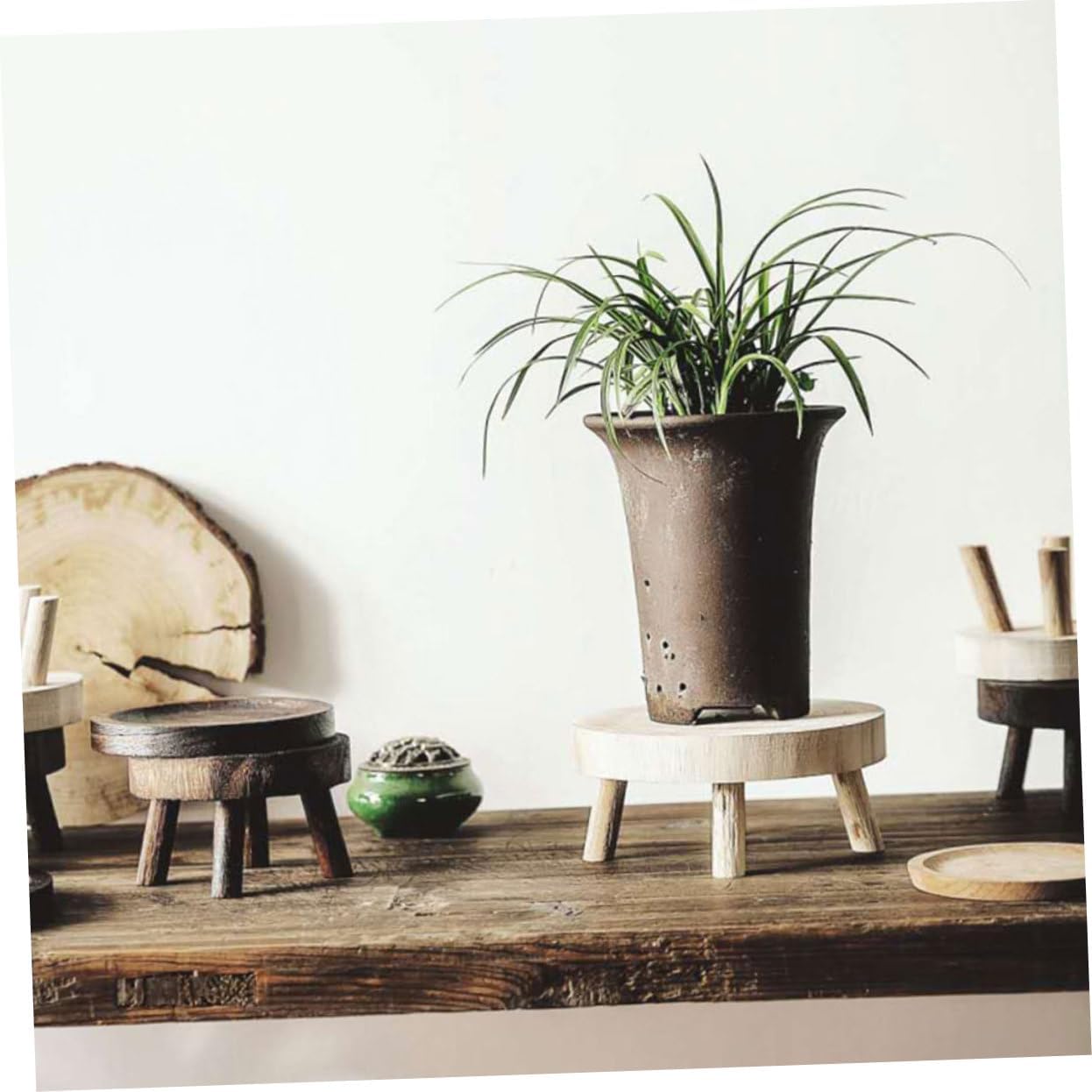 2pcs Wooden Plant Stands Indoor Flower Pot Holders Solid Wood Base Sturdy Plant Display Rack for Succulents and Garden Pots Home