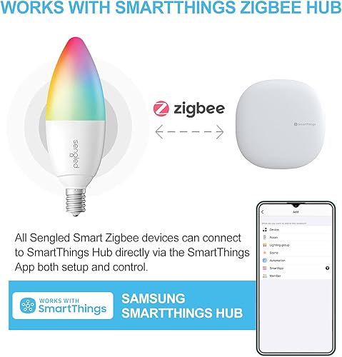 Vista 26 de Sengled Zigbee - Bombilla inteligente, funciona con SmartThings y Echo con hub integrado, control de voz con Alexa y Google Home, requiere blanco