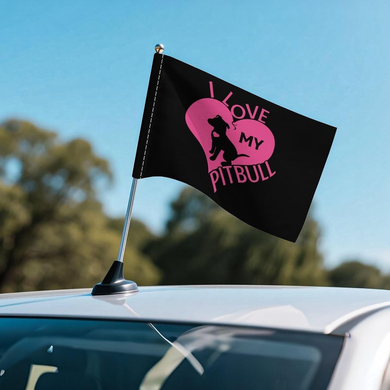 I Love My Pitbull Heart Car Flag Polyester Clip Flags Mini Handheld Banners for Auto Outside Travel Decor image 5