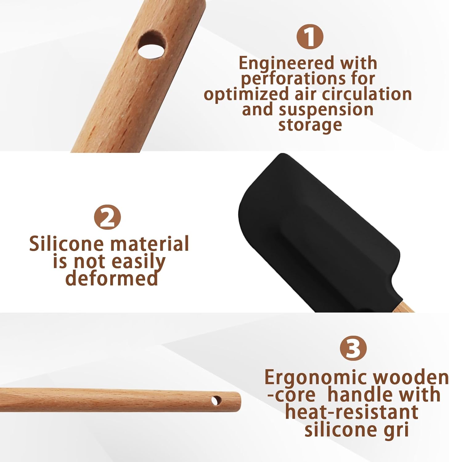 Uenhoy 5 Pack Silicone Spatula Set, Non-stick Wooden Handle Rubber Spatulas for Baking Cooking Frosting, 600°F Heat Resistant, Black