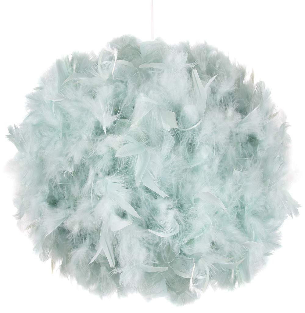 Happy Homewares Large Duck Egg Real Feather Decorated Ceiling Pendant Shade